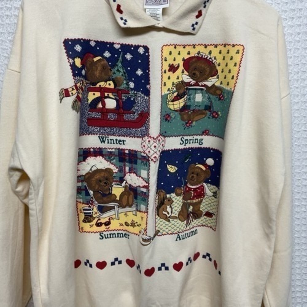 VTG Act III Classics 4 Seasons Bear Peter Pan Collar Sweatshirt Pullover Women M - Picture 5 of 8